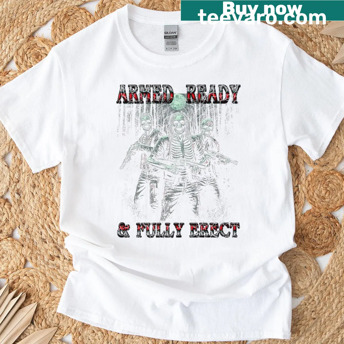 Funny zombie skeleton meme t-shirt — on a men's t-shirt
