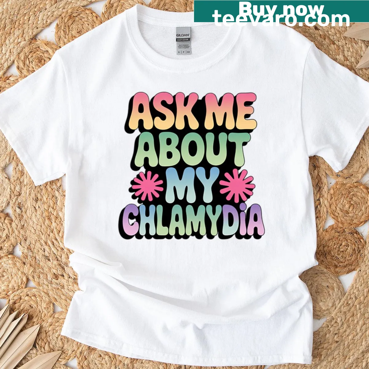 Inappropriate meme T-shirt with humorous text about chlamydia — on a men's t-shirt