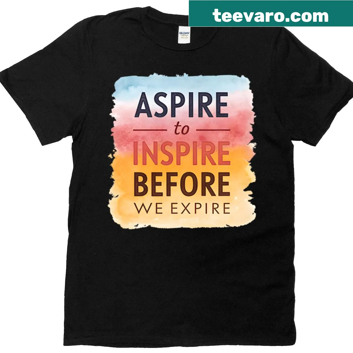 Inspirational T-shirt with 'Aspire To Inspire Before We Expire' text — on a men's t-shirt