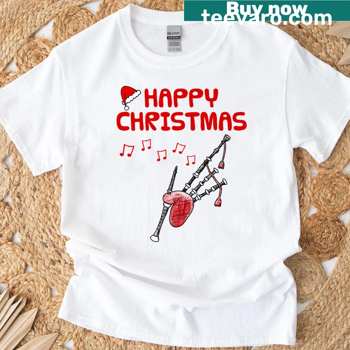Bagpipes Christmas piper t-shirt design for musicians — on a men's t-shirt