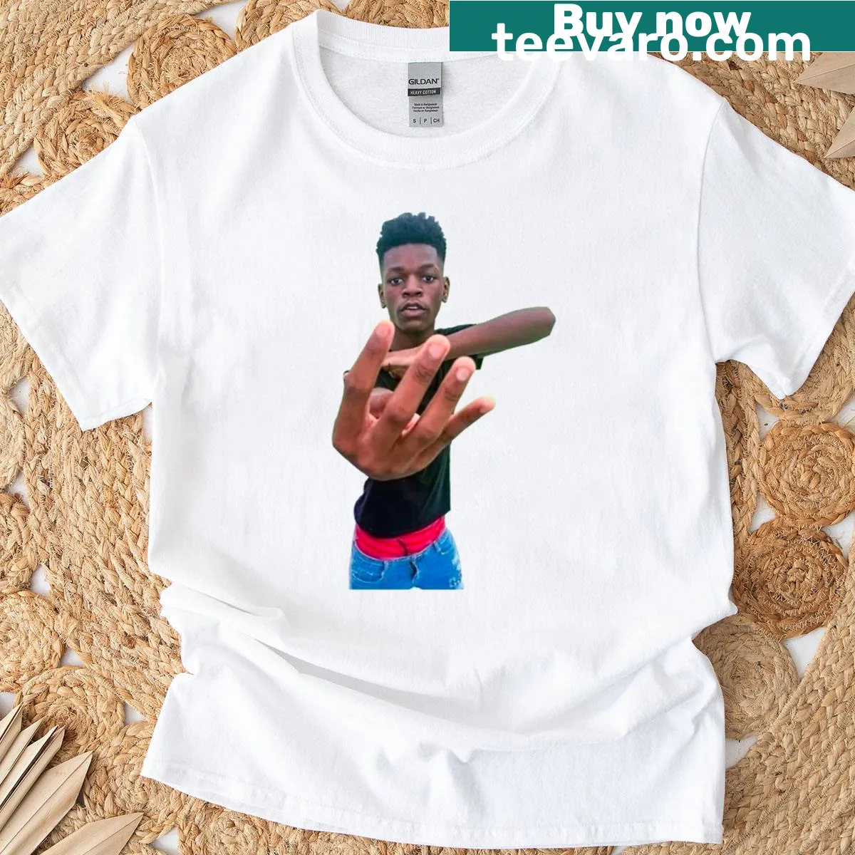 Cartoon Beastboy in four-finger pose t-shirt — on a men's t-shirt