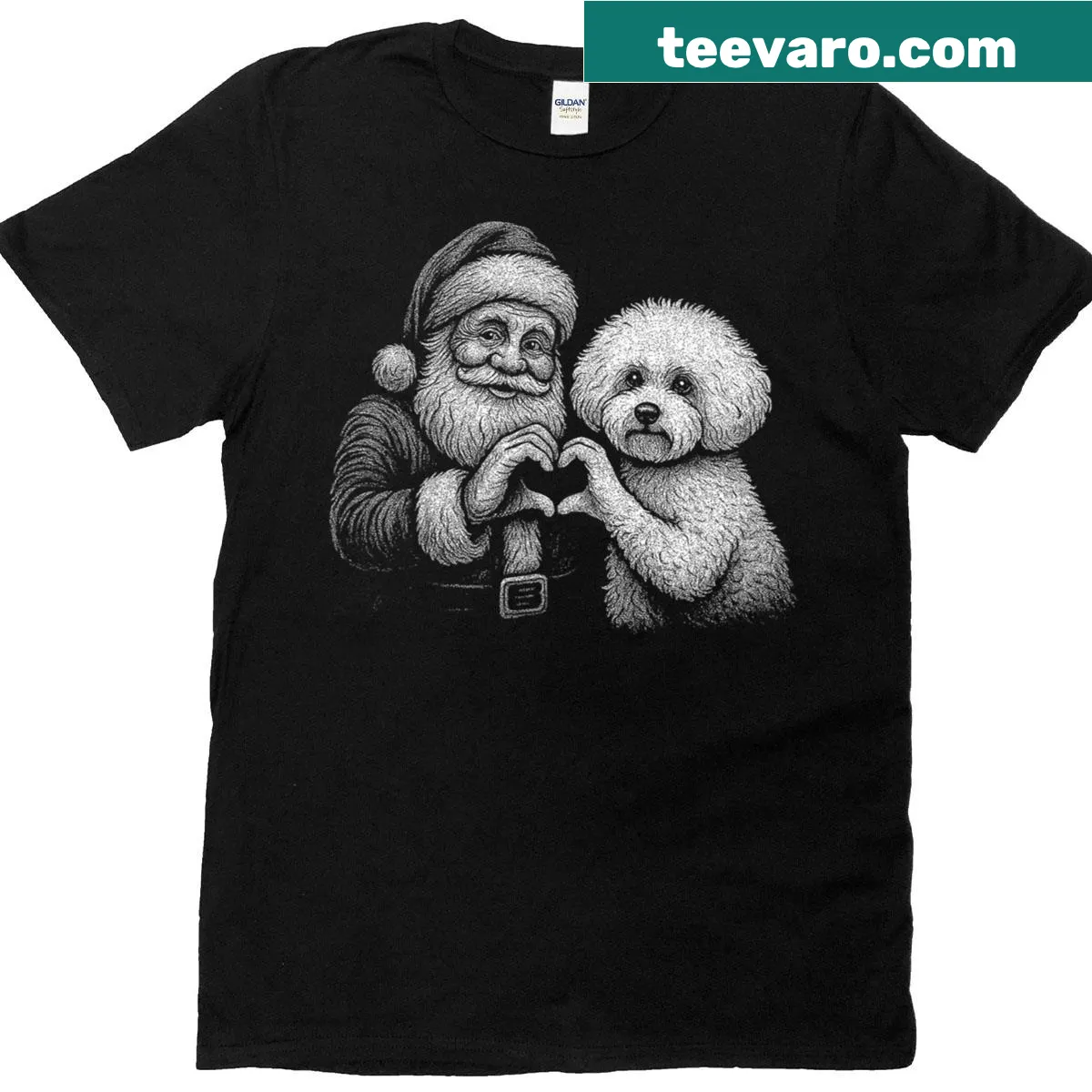 Bichon Frise Santa illustration in a heart shape on a T-shirt — on a men's t-shirt