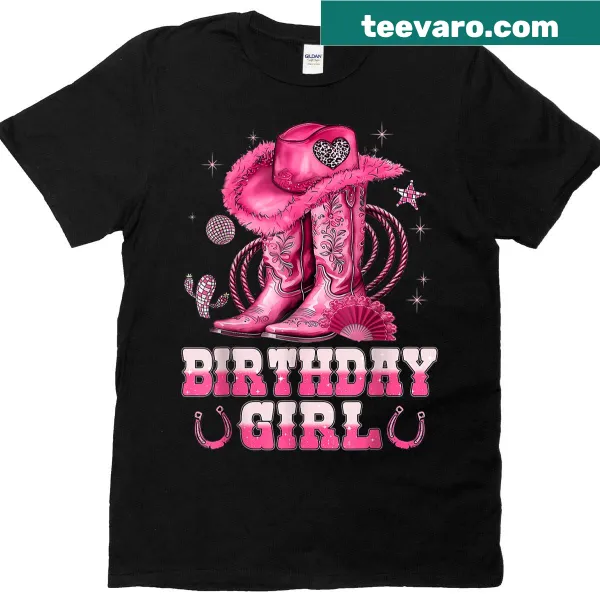 Western-themed birthday cowgirl illustration on T-shirt