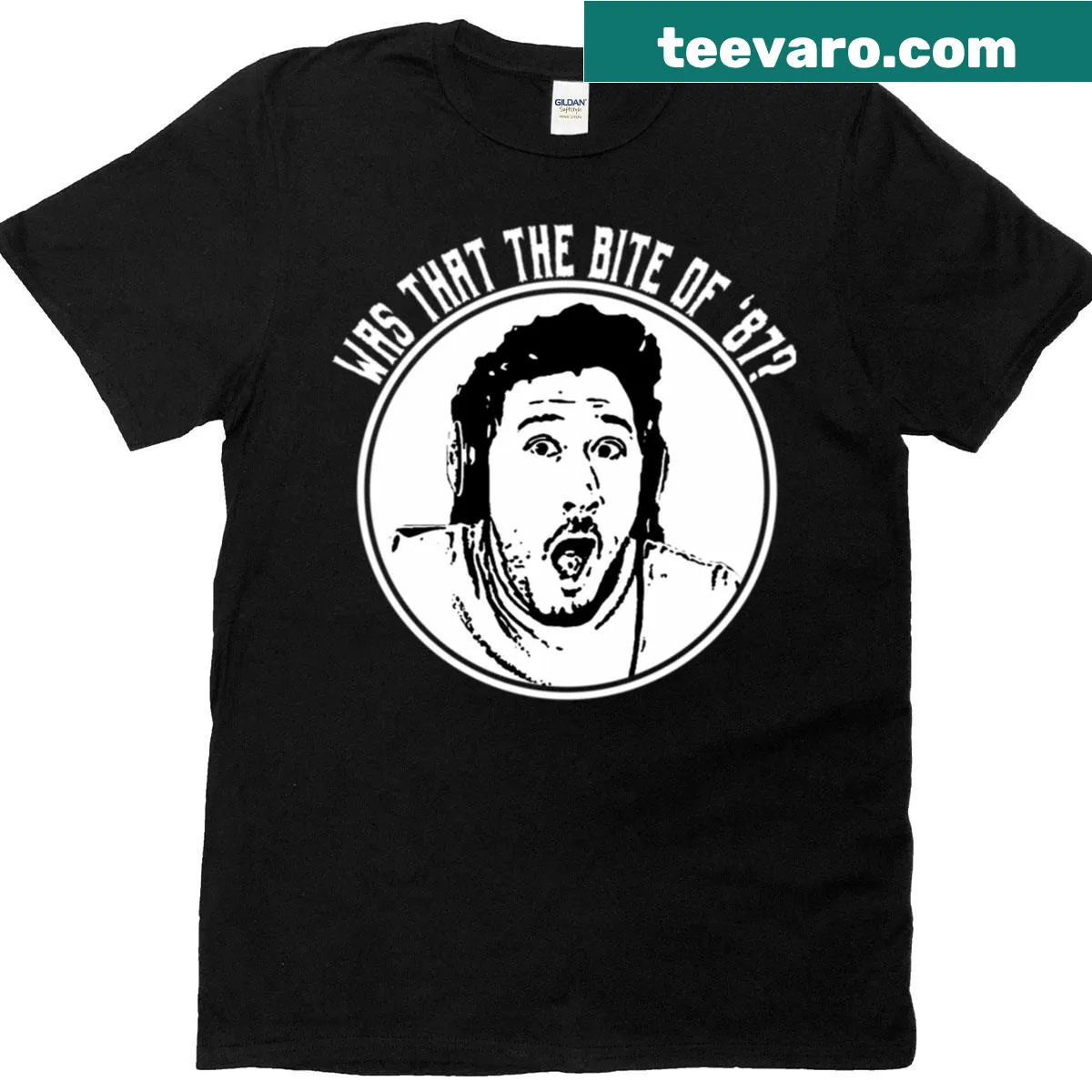 Edgy typography T-shirt with the phrase 'Bite of 87'. — on a men's t-shirt