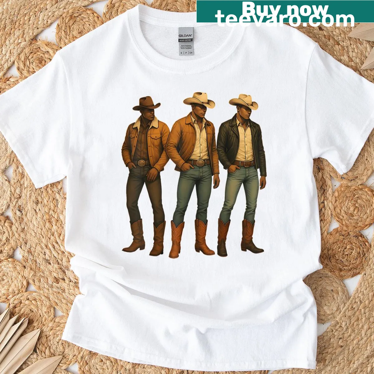 T-shirt honoring black cowboy culture with bold graphic — on a men's t-shirt