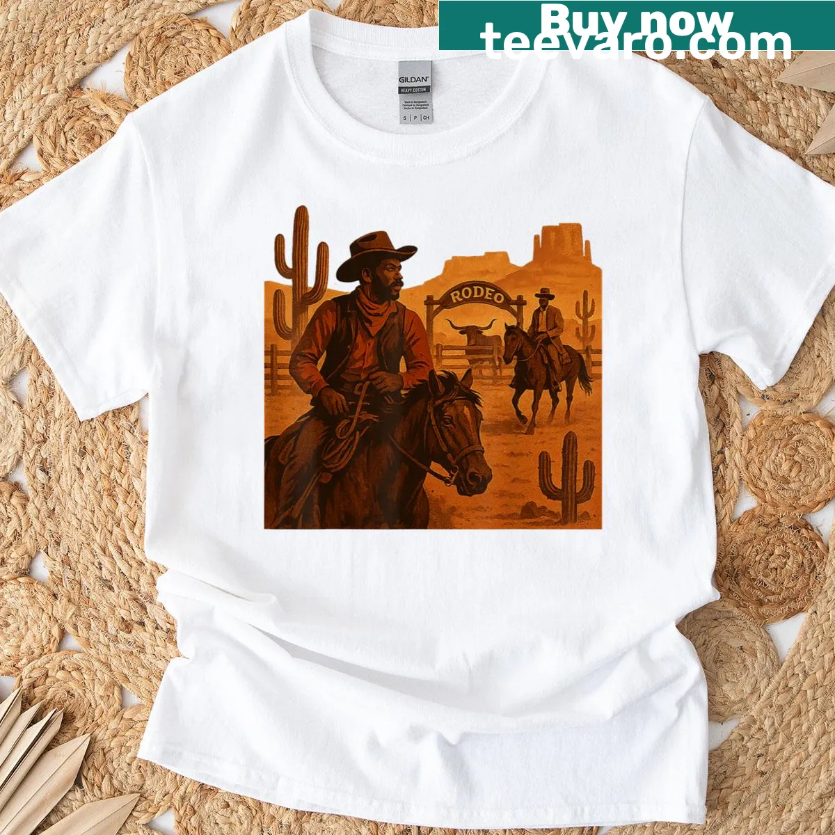 Vintage-style T-shirt celebrating Black cowboy culture — on a men's t-shirt
