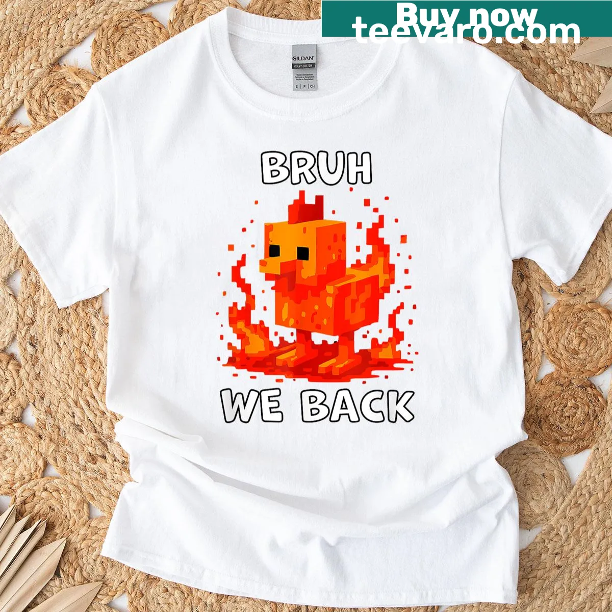 Funny T-shirt for teachers with chicken design and text 'Bruh, We Back' — on a men's t-shirt