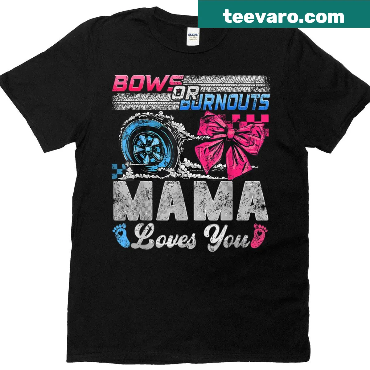 Cute gender reveal t-shirt with Burnouts Or Bows message — on a men's t-shirt
