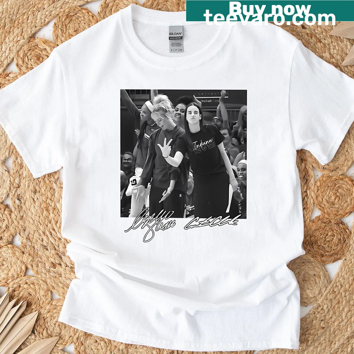 T-shirt featuring a basketball meme with Caitlin Clark and Sophie Cunningham — on a men's t-shirt