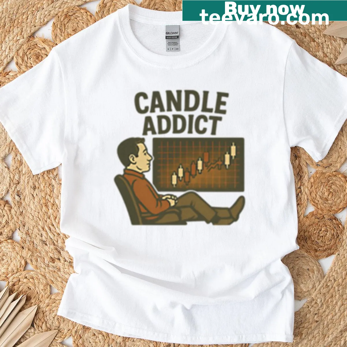 T-shirt with a badge-style design celebrating candles — on a men's t-shirt