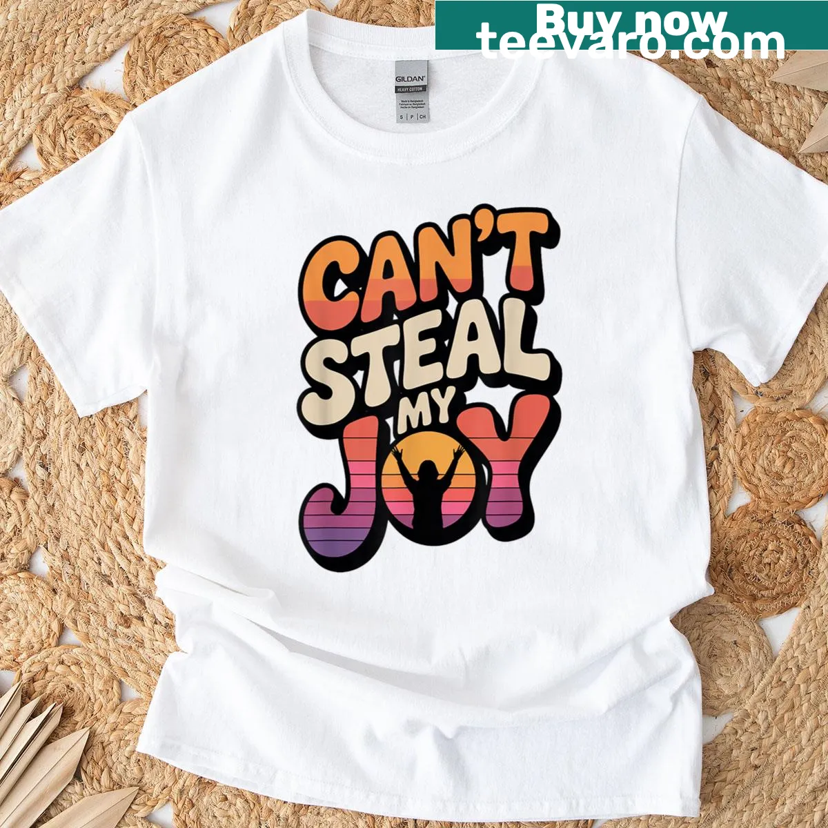 T-shirt featuring the phrase 'Can't Steal My Joy' in motivational typography — on a men's t-shirt