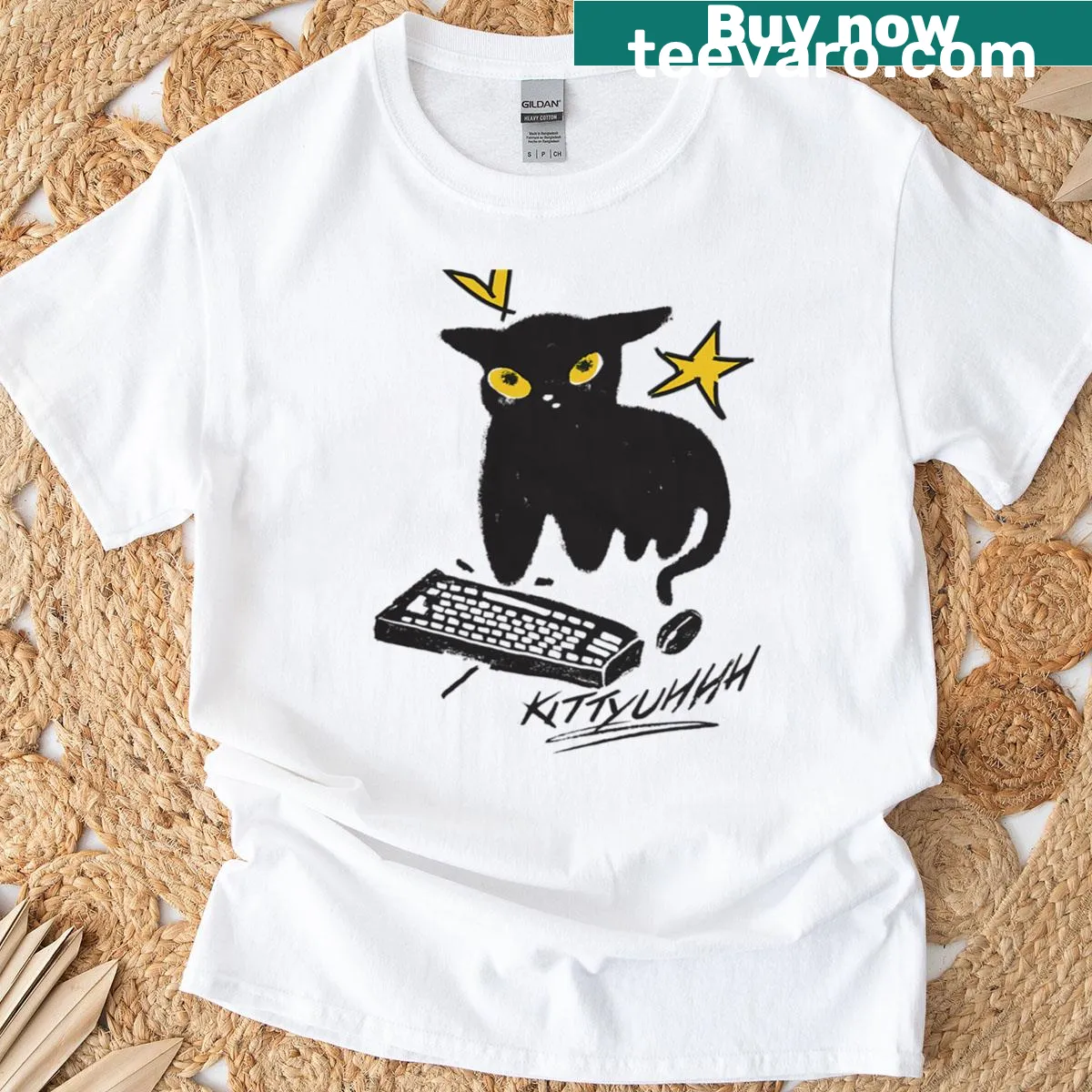 Funny typography T-shirt with the phrase 'Kitty Kittyuhhh' — on a men's t-shirt