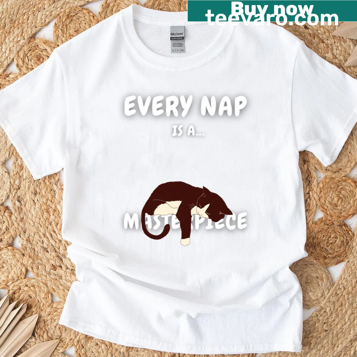 Cute cat design celebrating naps and artistry — on a men's t-shirt