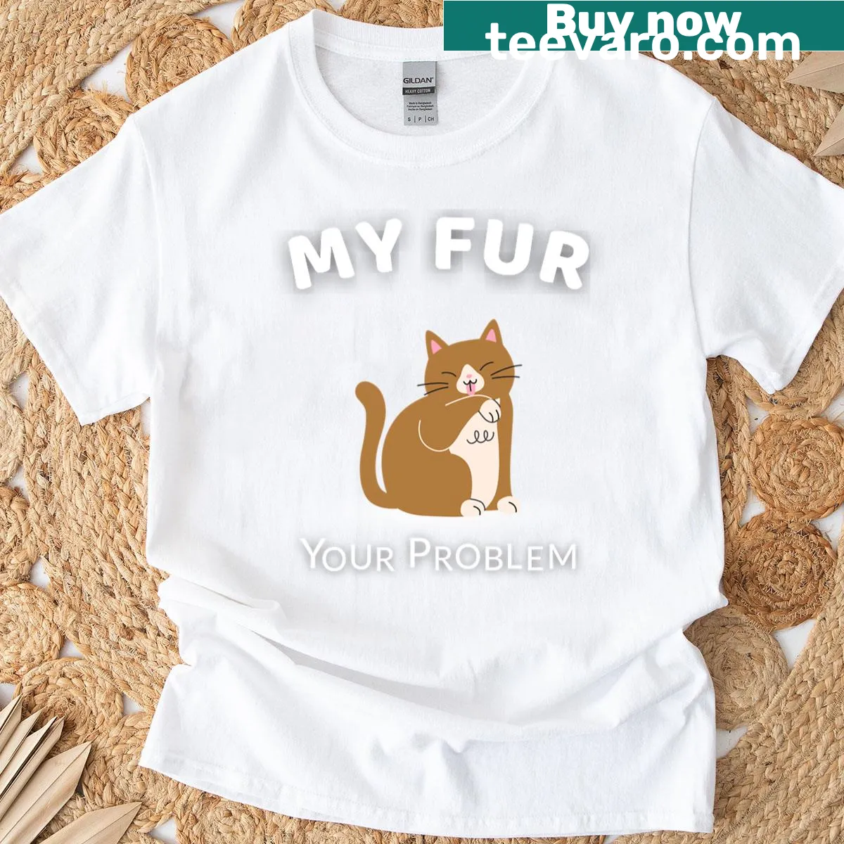 Funny T-shirt with a cat graphic and text about cat ownership — on a men's t-shirt