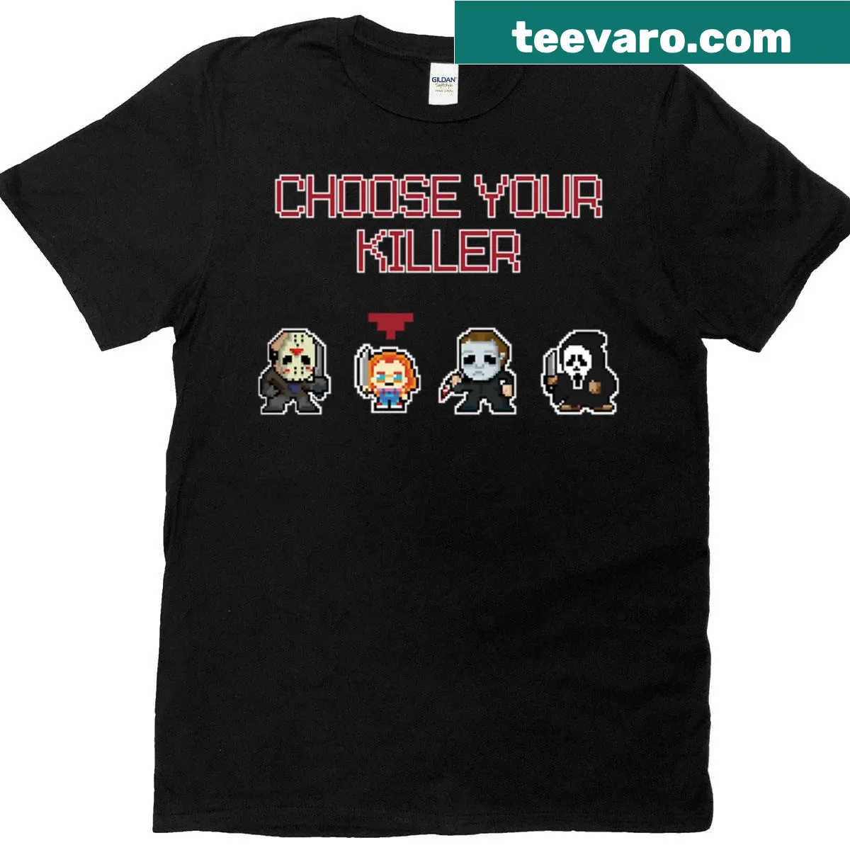 Edgy typography T-shirt with the phrase 'Choose Your Killer'. — on a men's t-shirt