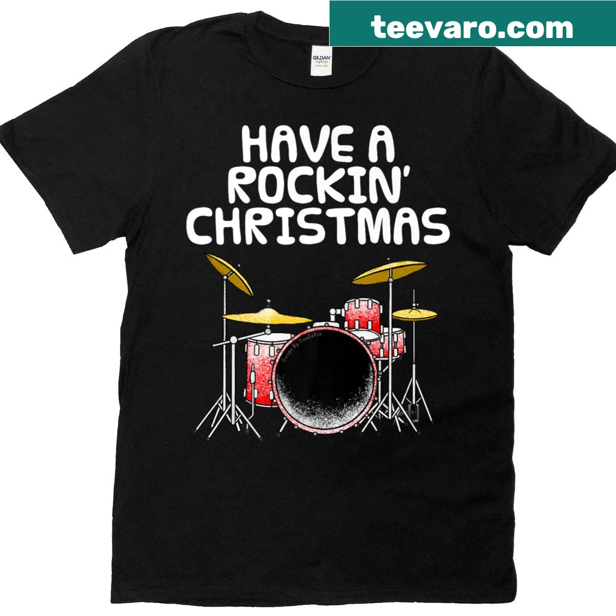 Drummer in Santa hat graphic for Christmas T-shirt — on a men's t-shirt