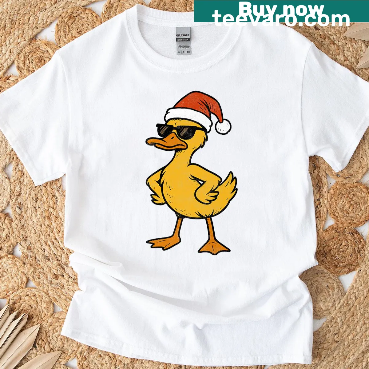 Cool duck wearing sunglasses and a Santa hat for Christmas — on a men's t-shirt