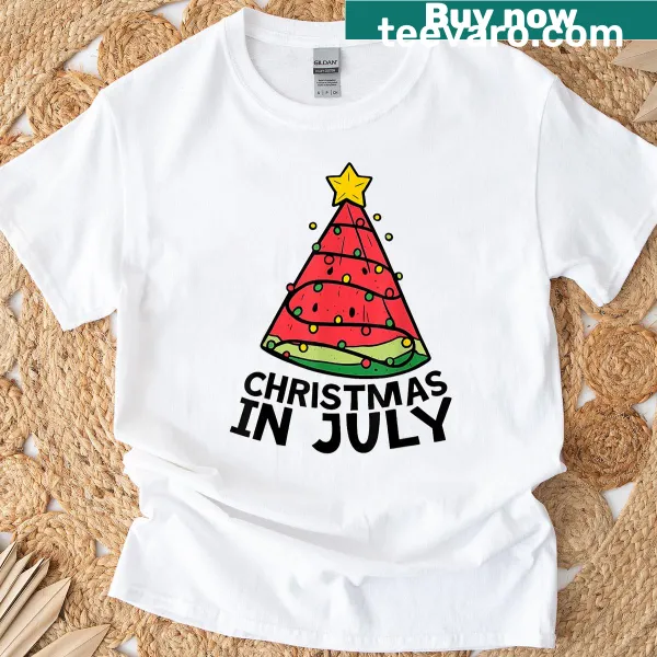 Funny T-shirt featuring a whimsical watermelon Christmas tree design