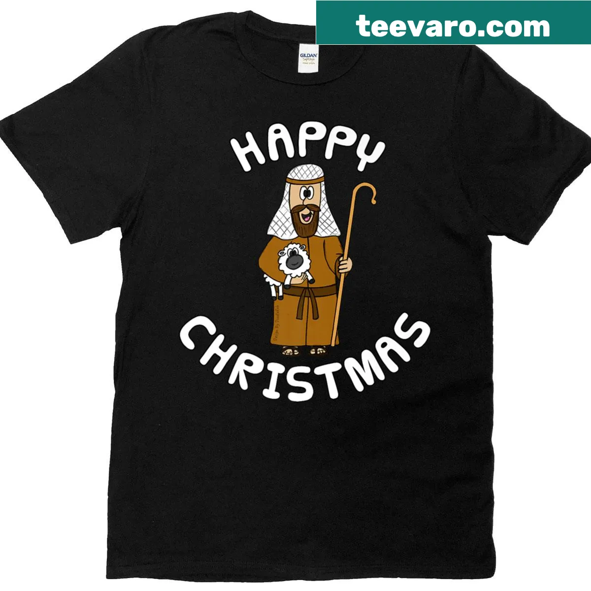 Inspirational Christmas T-shirt featuring Shepherd Nativity design for women. — on a men's t-shirt