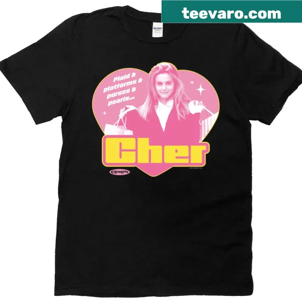 Retro t-shirt featuring Cher's iconic style with plaid and pearls