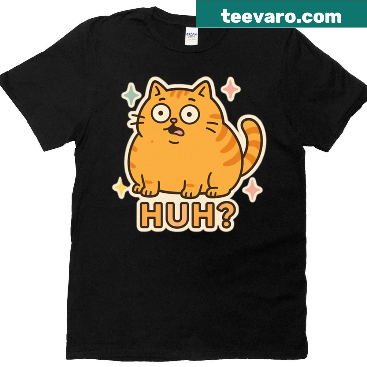 Oversized T-shirt with confused chonky cat meme graphic — on a men's t-shirt