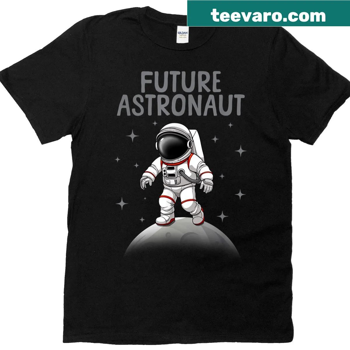 Illustration of an astronaut in outer space with stars and planets — on a men's t-shirt
