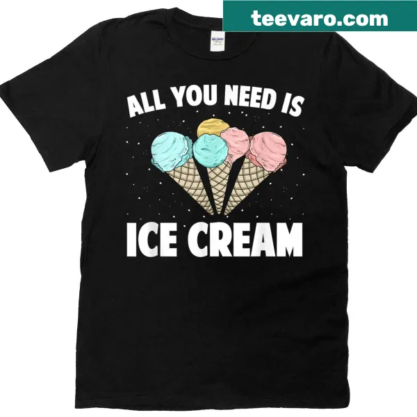 Cartoon-style ice cream sundae T-shirt design.
