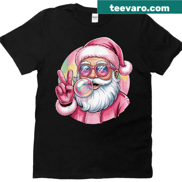 Whimsical Santa t-shirt with sunglasses and bubble gum