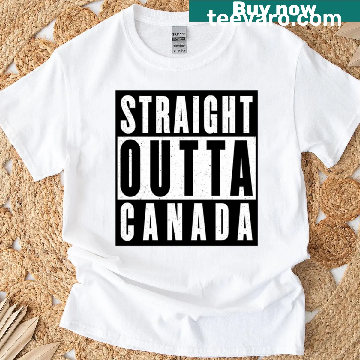 Patriotic T-shirt featuring a Canada-themed design logo — on a men's t-shirt
