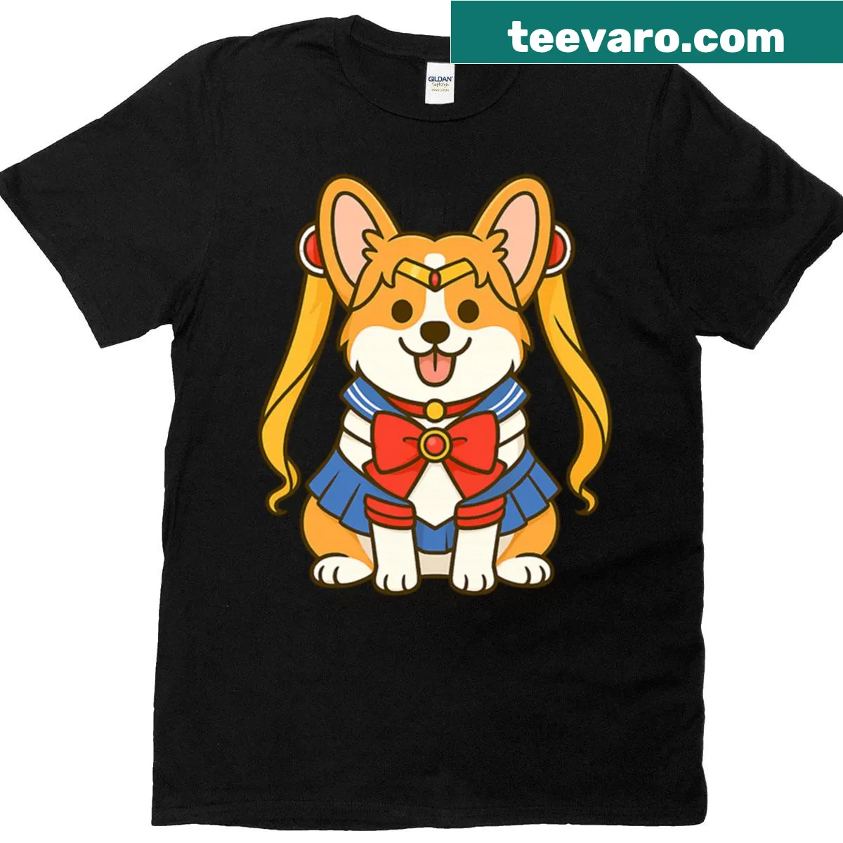 Corgi dressed as Sailor Moon under the moonlight on a T-shirt — on a men's t-shirt