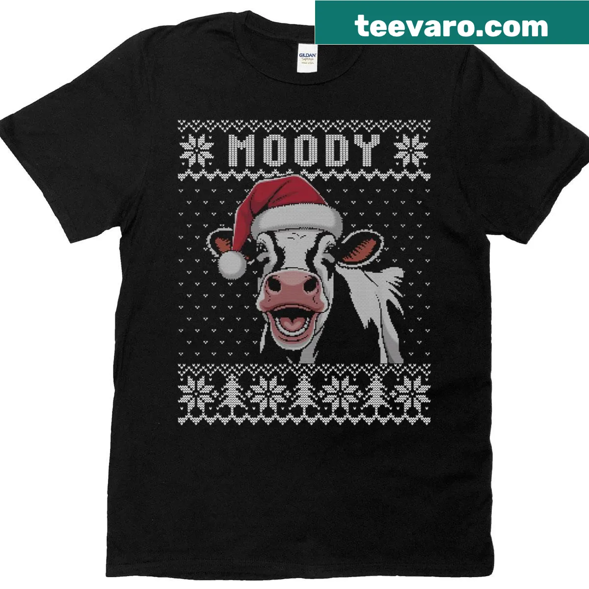 Funny cow face design with a Christmas pun on a T-shirt — on a men's t-shirt