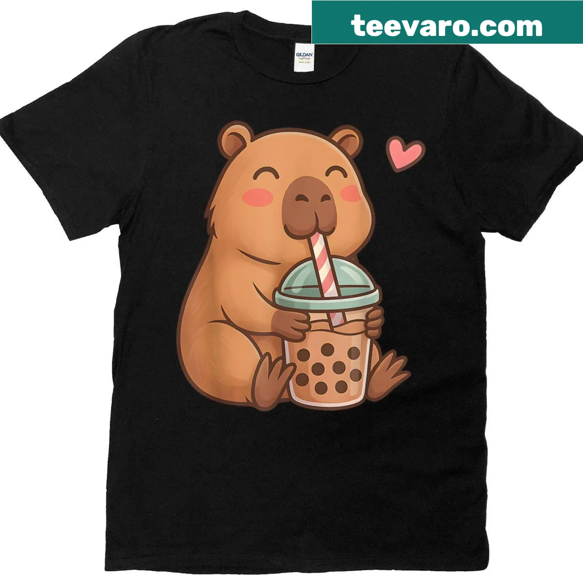 Kawaii capybara drinking bubble tea graphic T-shirt — on a men's t-shirt