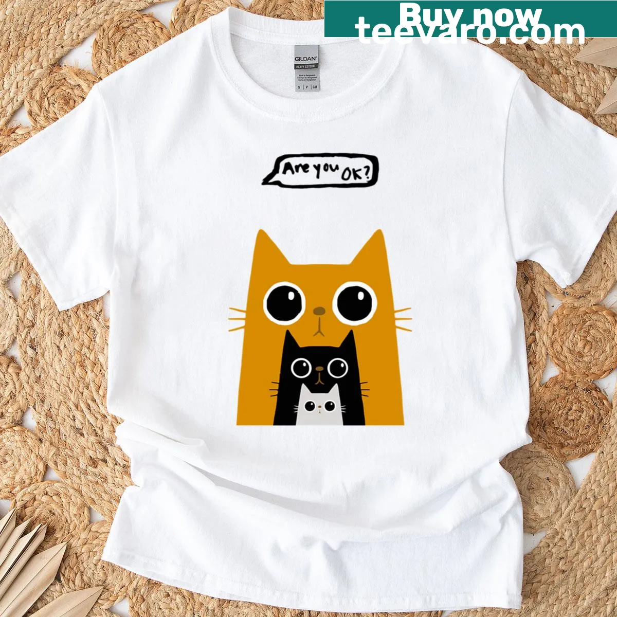 Adorable illustration of a playful cat on a T-shirt — on a men's t-shirt