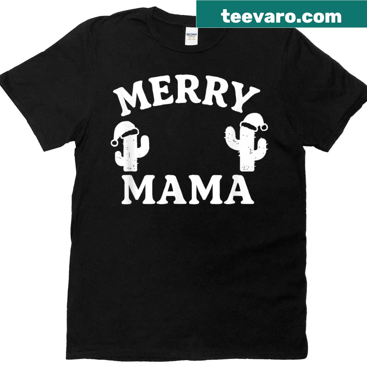 Cute Christmas T-shirt featuring a merry mama cactus design — on a men's t-shirt
