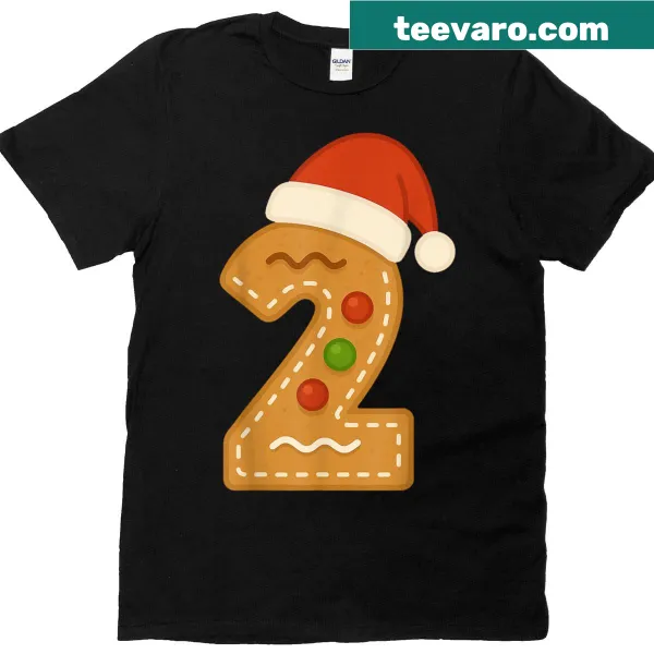 Cute T-shirt featuring gingerbread design and Santa hat for kids