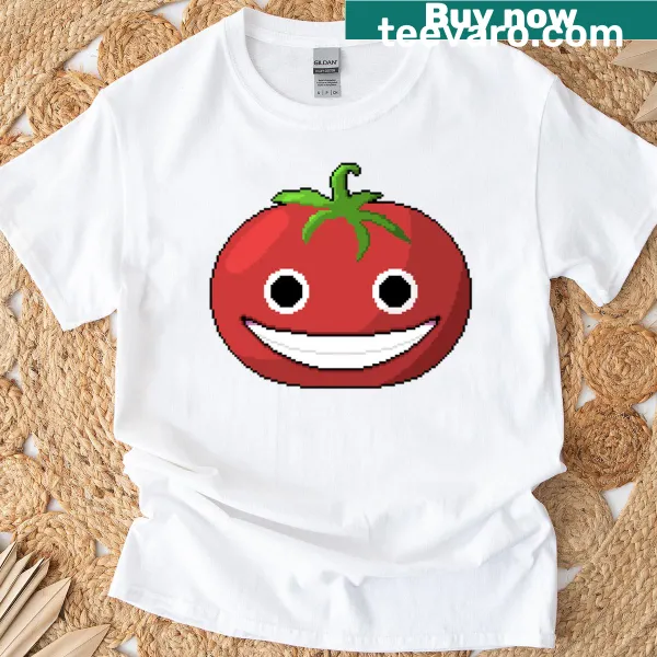 Oversized t-shirt with a cute pixel art smiling tomato