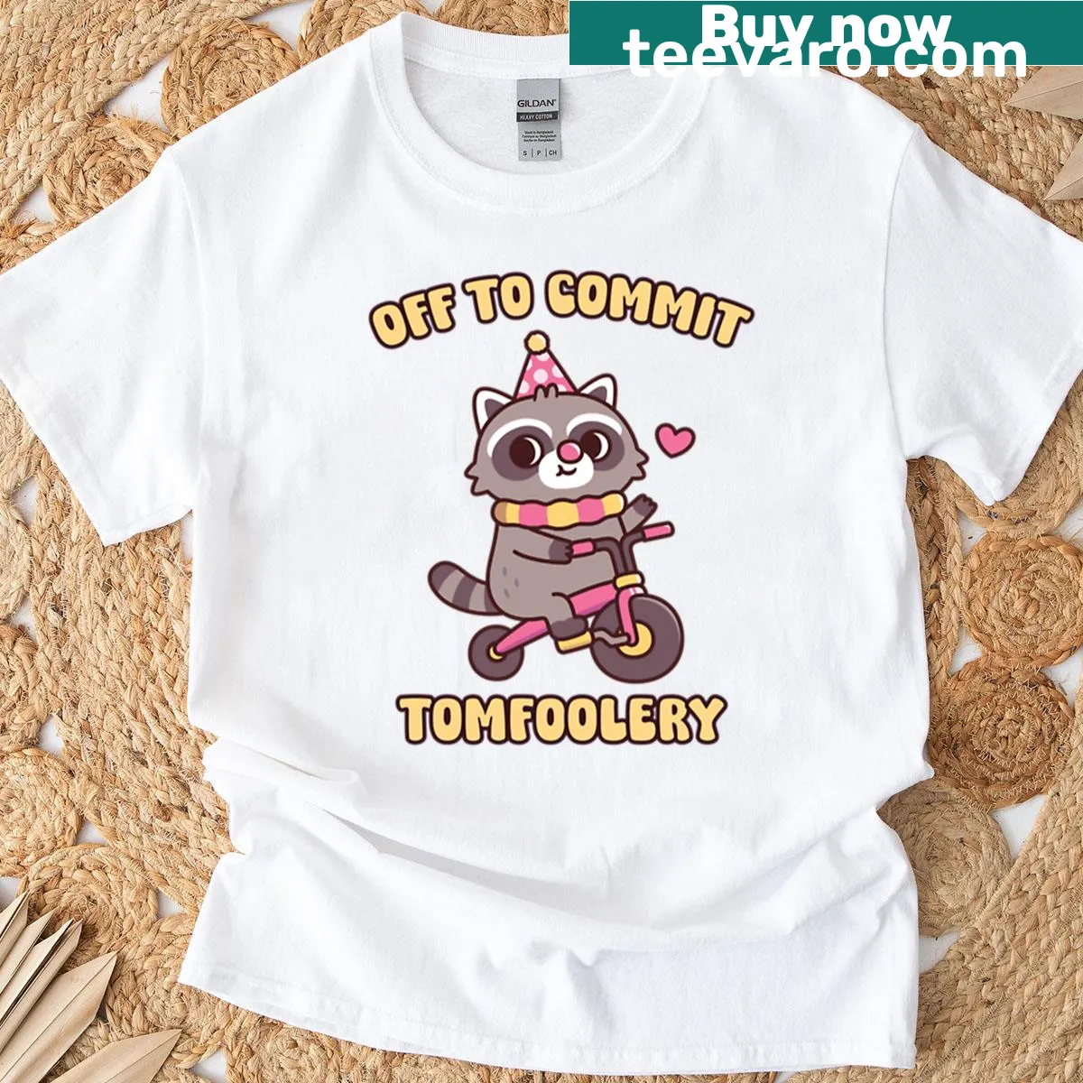 Playful raccoon clown graphic with a whimsical design — on a men's t-shirt