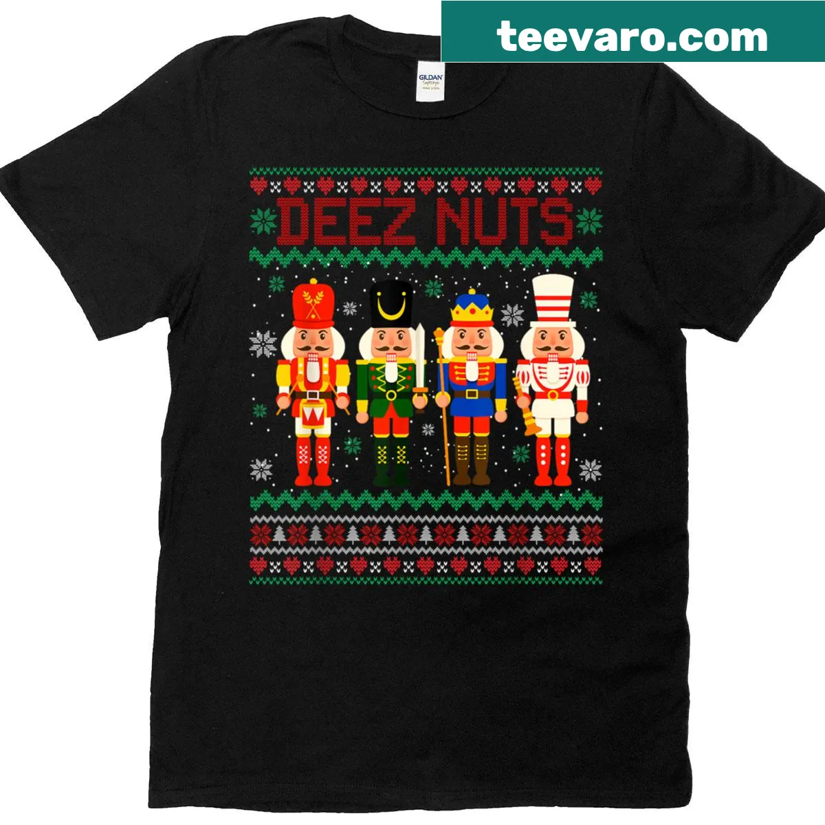 Funny Christmas T-shirt with nutcracker design and humorous text — on a men's t-shirt