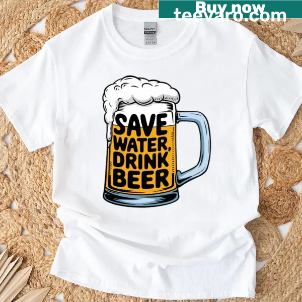 T-shirt with the humorous phrase 'Dont Worry Beer Happy' in bold text.