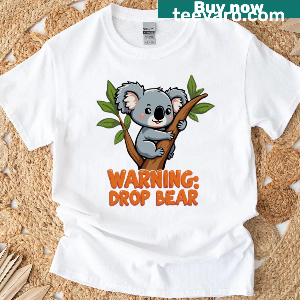 Funny T-shirt featuring a Drop Bear parody graphic — on a men's t-shirt