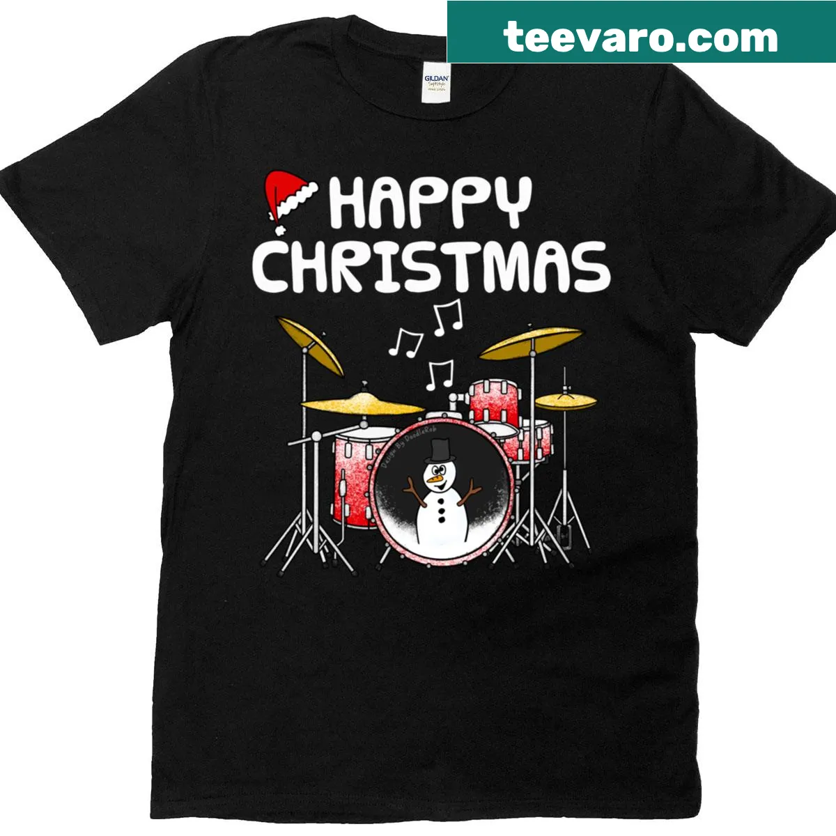 Christmas T-shirt featuring a drum graphic for drummers and teachers. — on a men's t-shirt