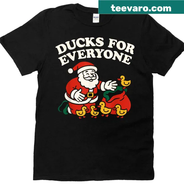 Funny Christmas T-shirt with a duck dressed as Santa Claus illustration
