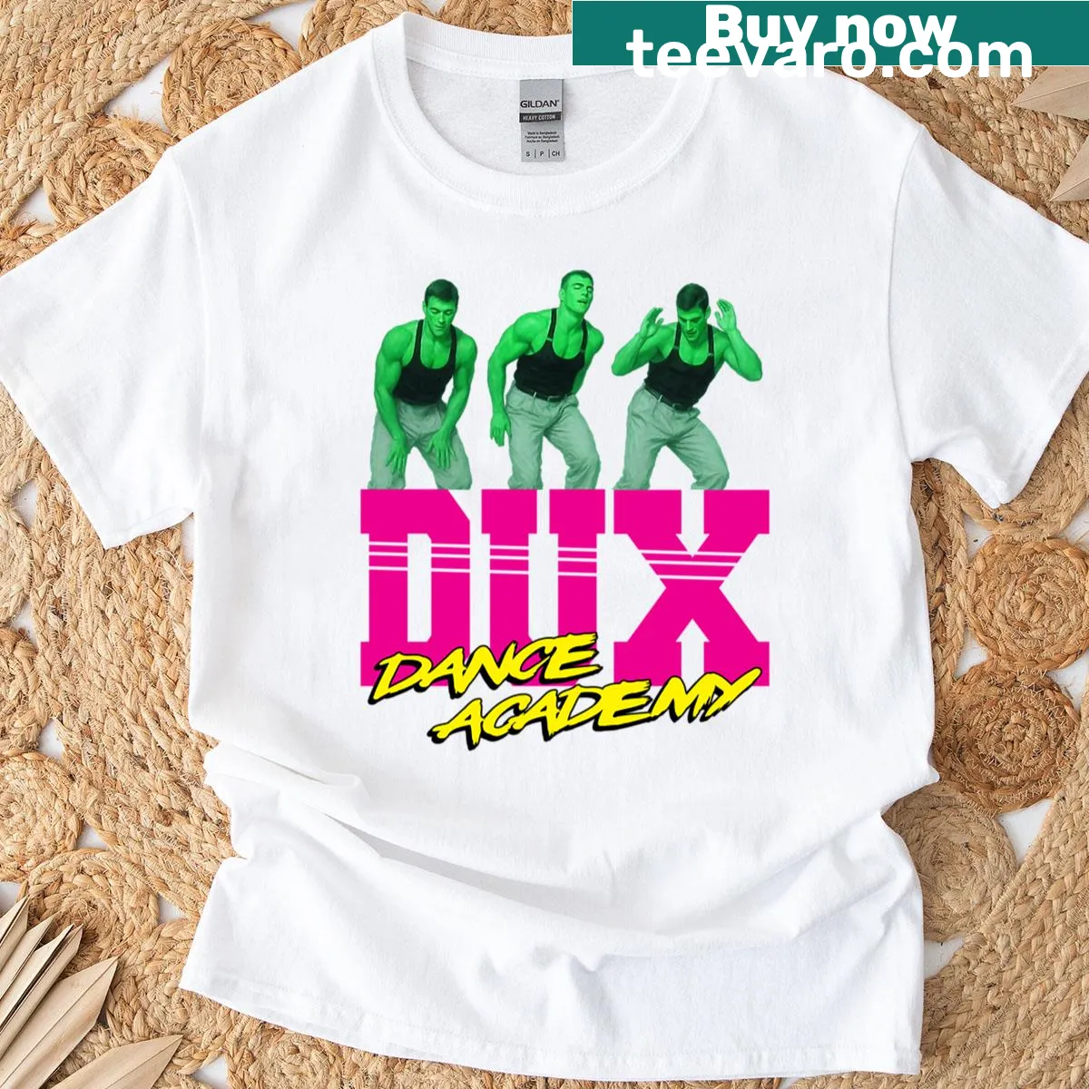 Vintage-style T-shirt celebrating Dux Dance Academy from 1988. — on a men's t-shirt