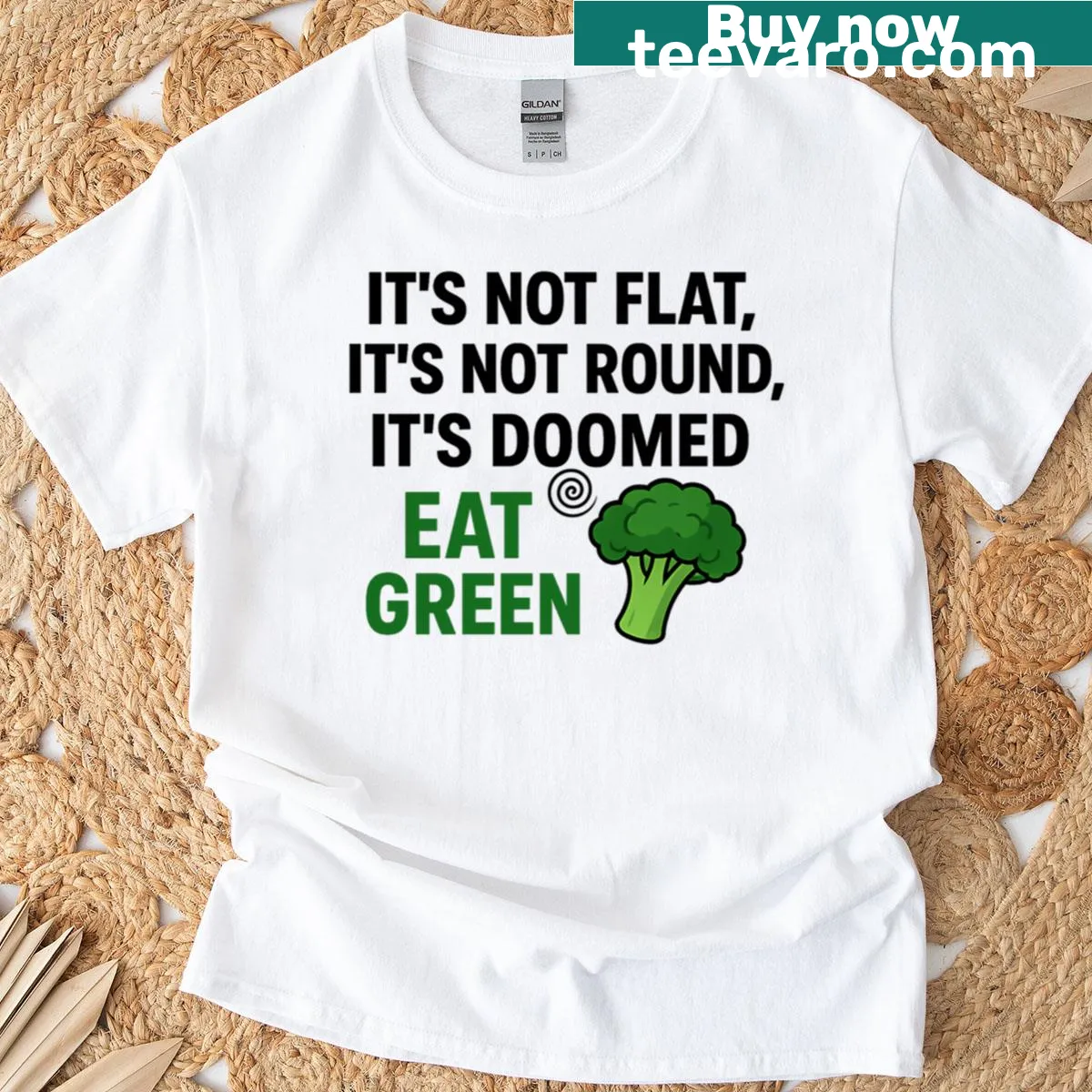 T-shirt with a motivational 'Eat Green' text — on a men's t-shirt