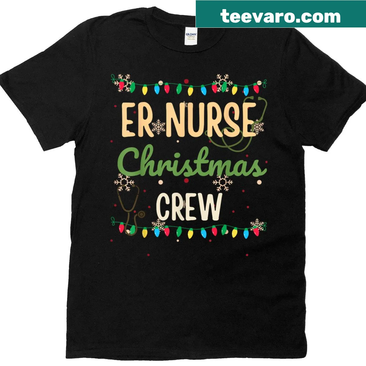Festive T-shirt for ER nurses featuring holiday-themed graphics — on a men's t-shirt