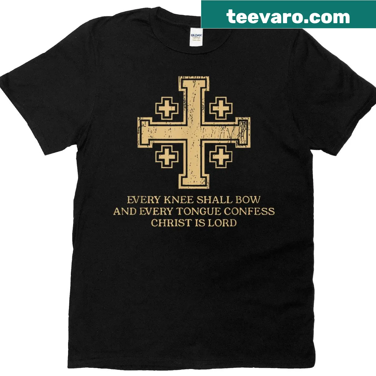Christian faith graphic T-shirt with inspirational text — on a men's t-shirt