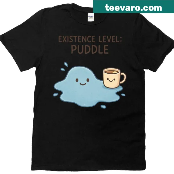 Oversized T-shirt featuring a cute smiling puddle and tea cup