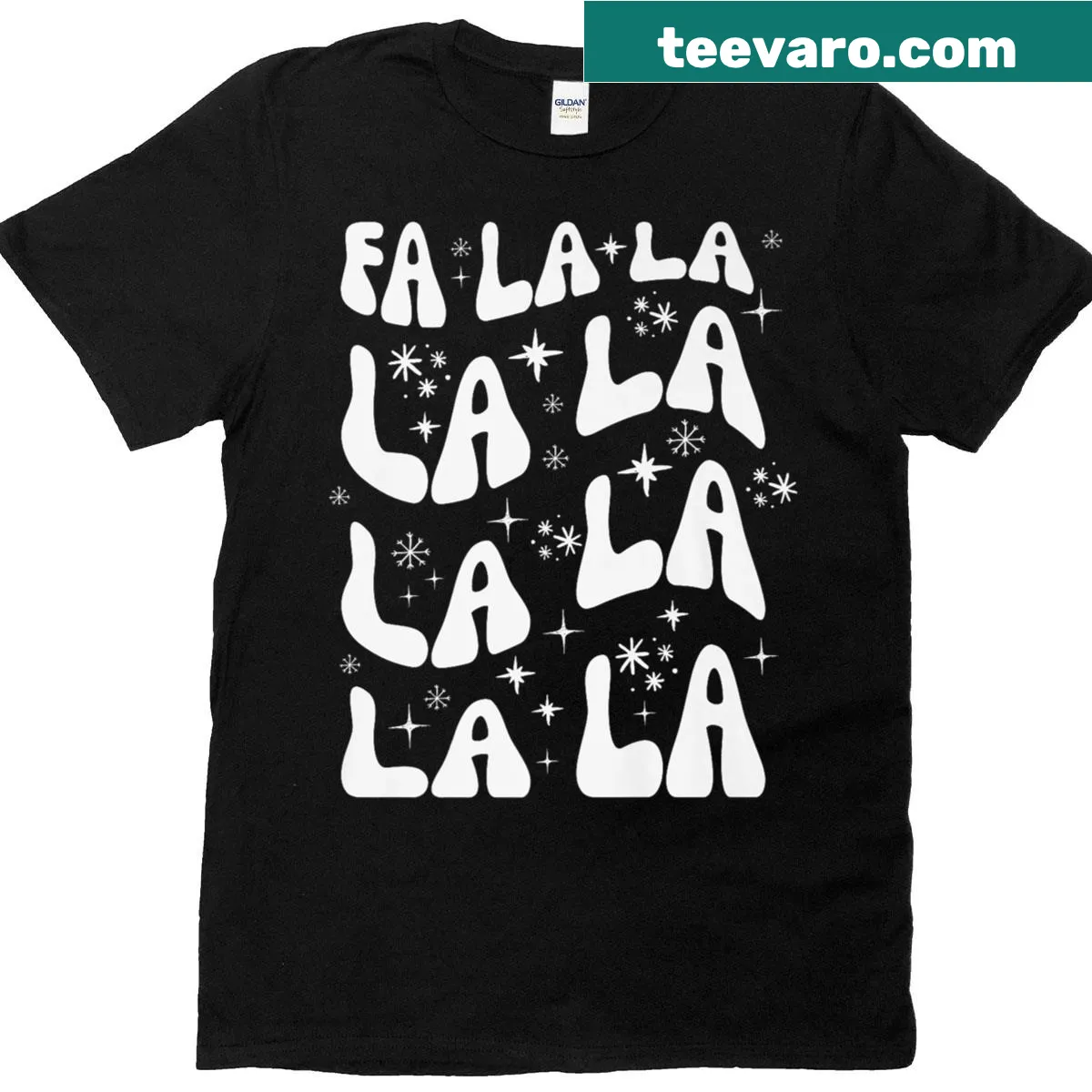 Vintage-inspired Fa La La Christmas graphic T-shirt — on a men's t-shirt