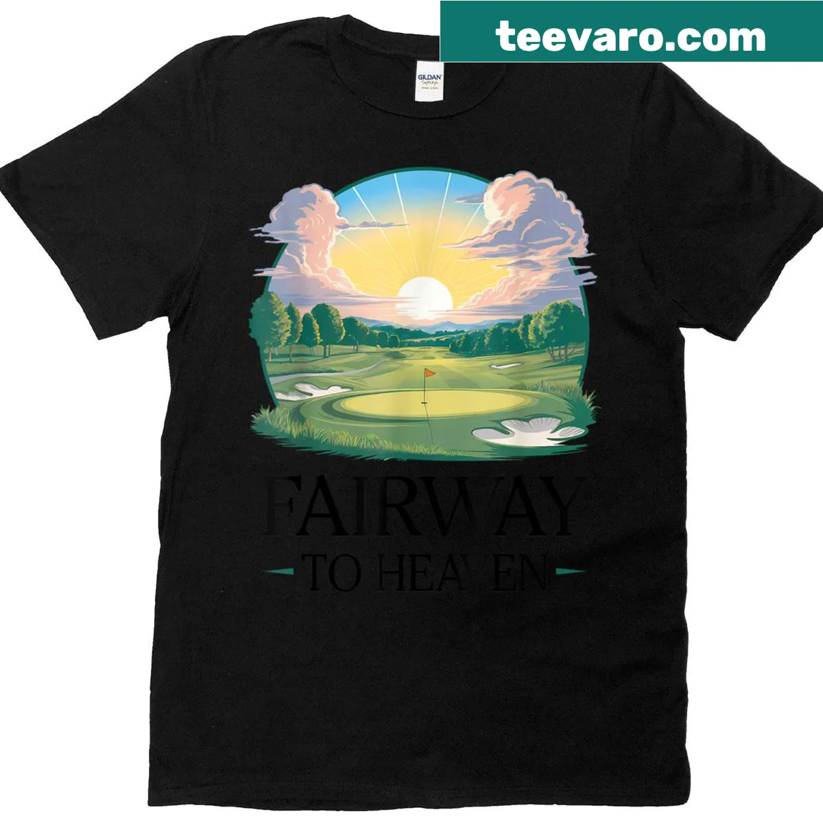 Funny golfer T-shirt with 'Fairway To Heaven' text and graphic — on a men's t-shirt