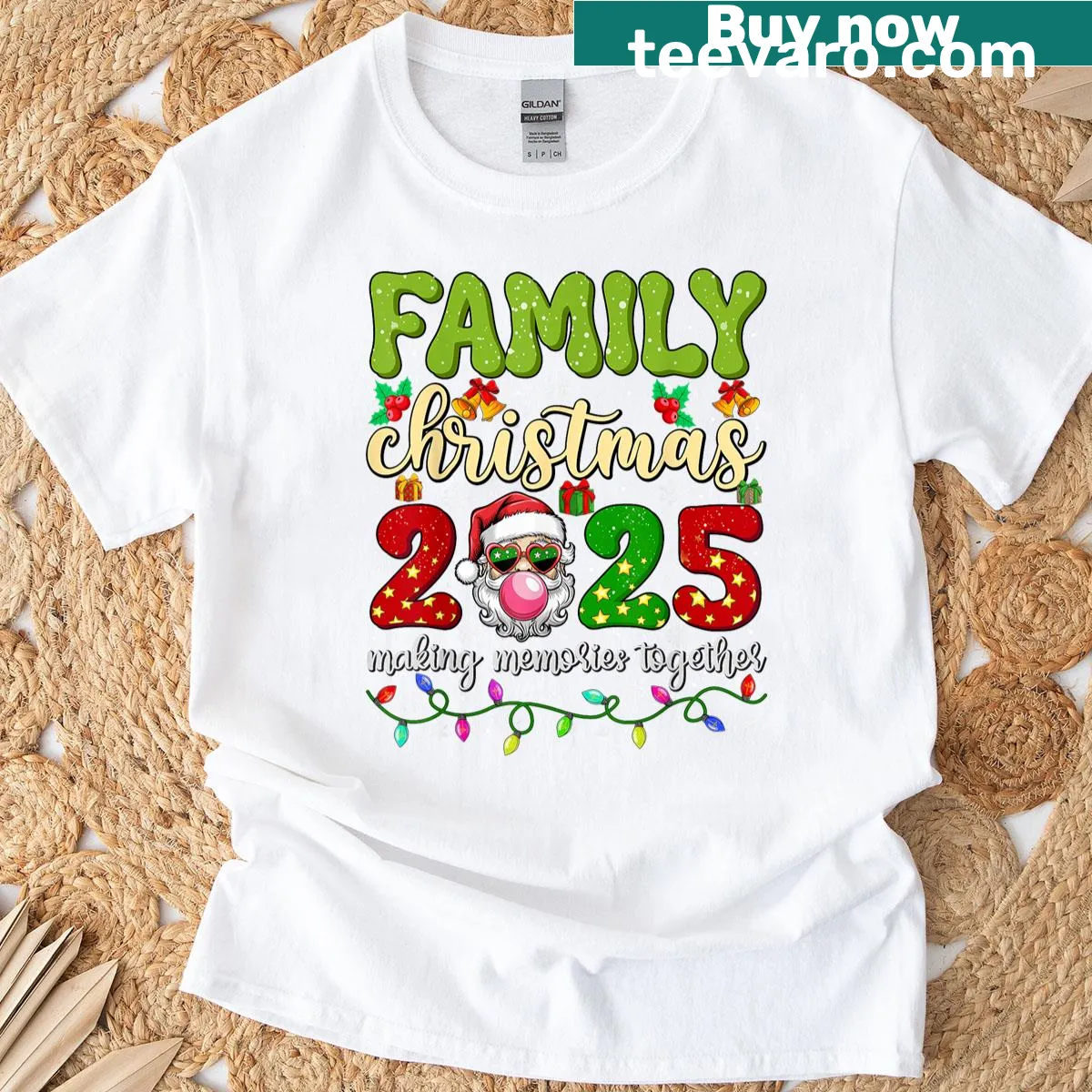 Funny Family Christmas matching T-shirt with Santa design — on a men's t-shirt